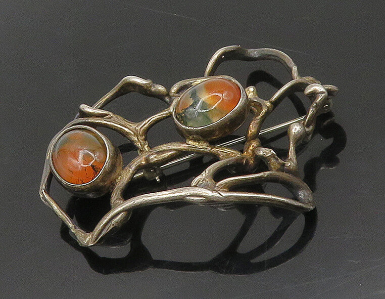 JUDITH WRIGHT 925  Silver  Vintage Agate Modernist Design Brooch Pin  BP6971