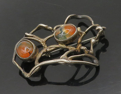 JUDITH WRIGHT 925  Silver  Vintage Agate Modernist Design Brooch Pin  BP6971