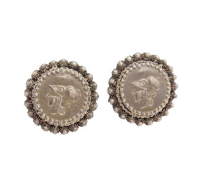 925 Sterling Silver  Vintage Carved Female Face Beaded Round  Earrings EG12556