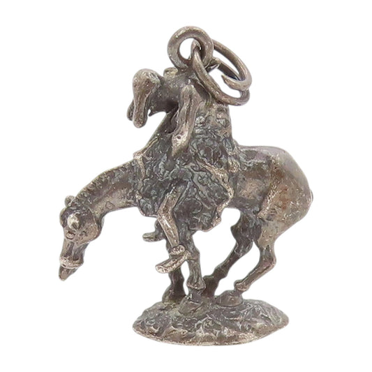 925 Sterling Silver Vintage Pendant Dark Tone Wounded Solder On Horse  PT23930