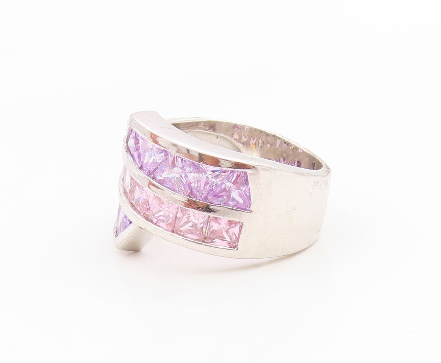 925 Sterling Silver Vintage Ring Amethyst & Pink Topaz Band  Sz 7.5  RG36250
