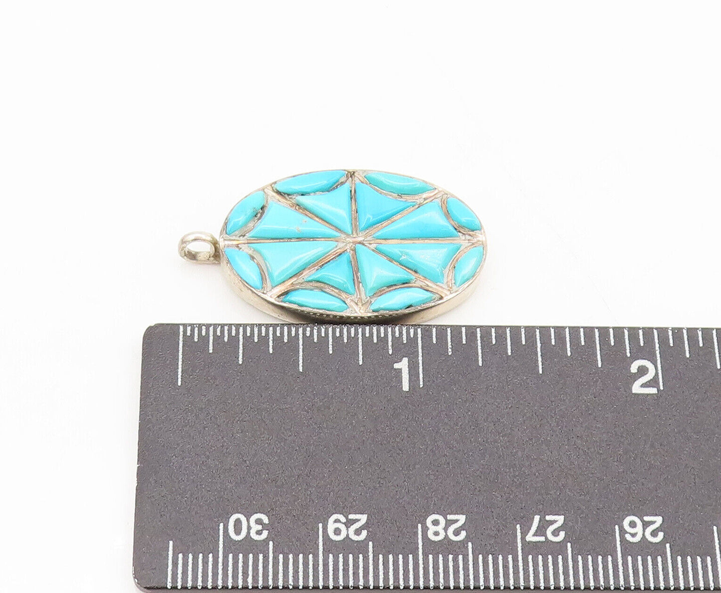 ZUNI NAVAJO 925 Silver  Vintage Spider Turquoise Cutout Oval Pendant PT22306