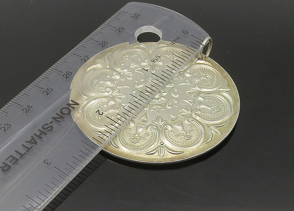 TOWLE 925 Sterling Silver  Vintage Shiny Floral Patterned Pendant  PT18931