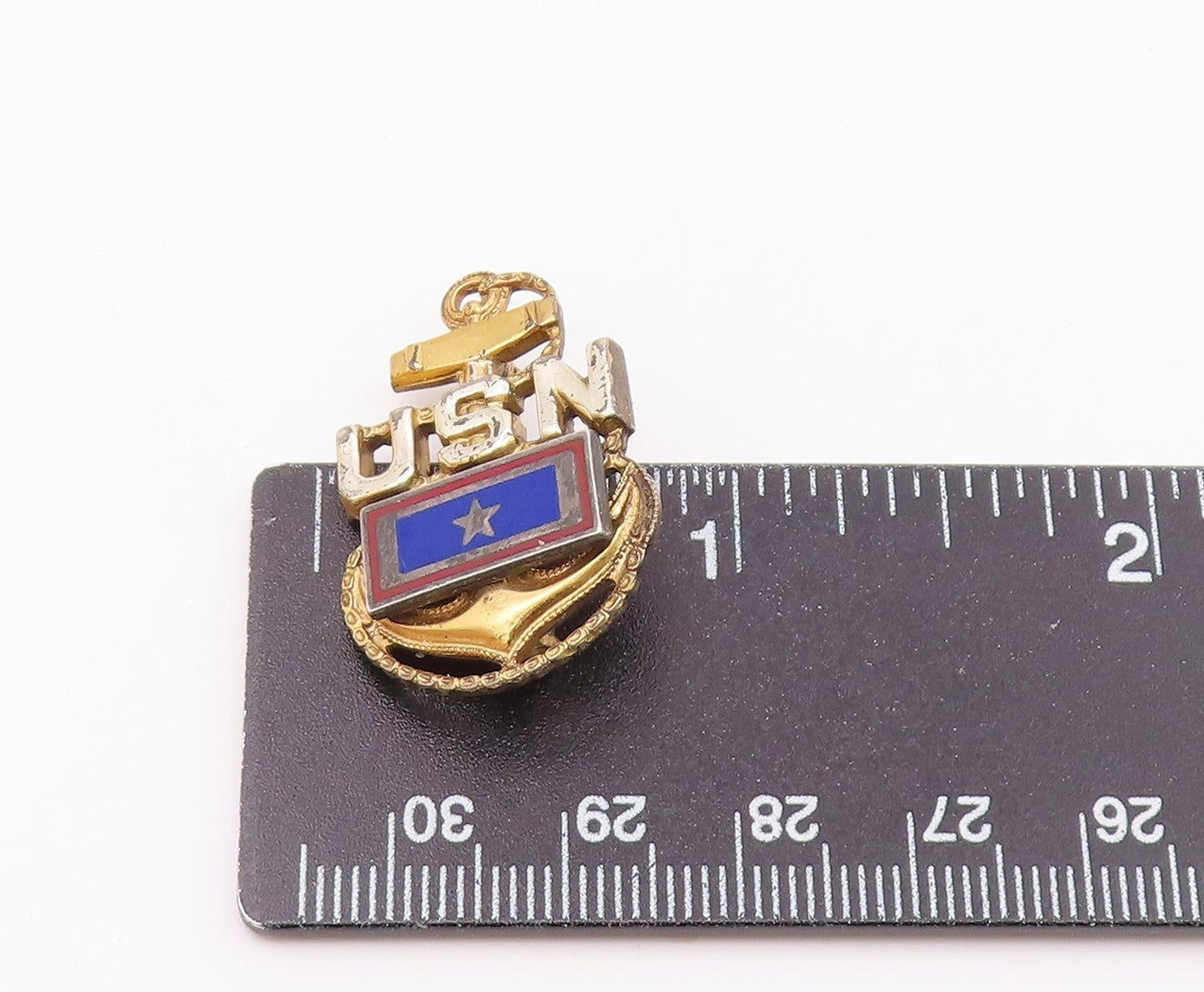 925 Sterling Silver  Vintage Two Tone US Navy Enamel Brooch Pin  BP9345