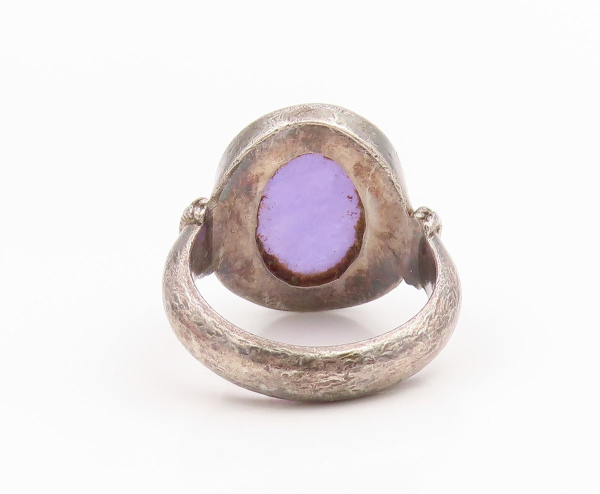 925 Sterling Silver Vintage Ring Cabochon Amethyst Statement Band Sz 6.5 RG35357