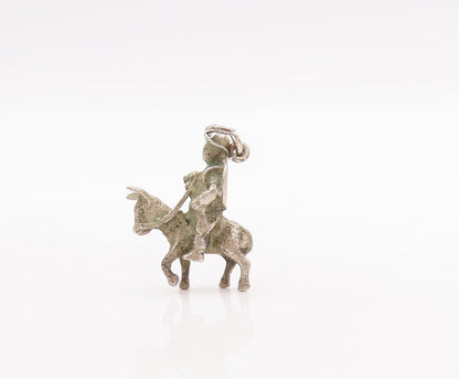 925 Sterling Silver Vintage Pendant Mini Soldier On Horse Carved Charm  PT22908