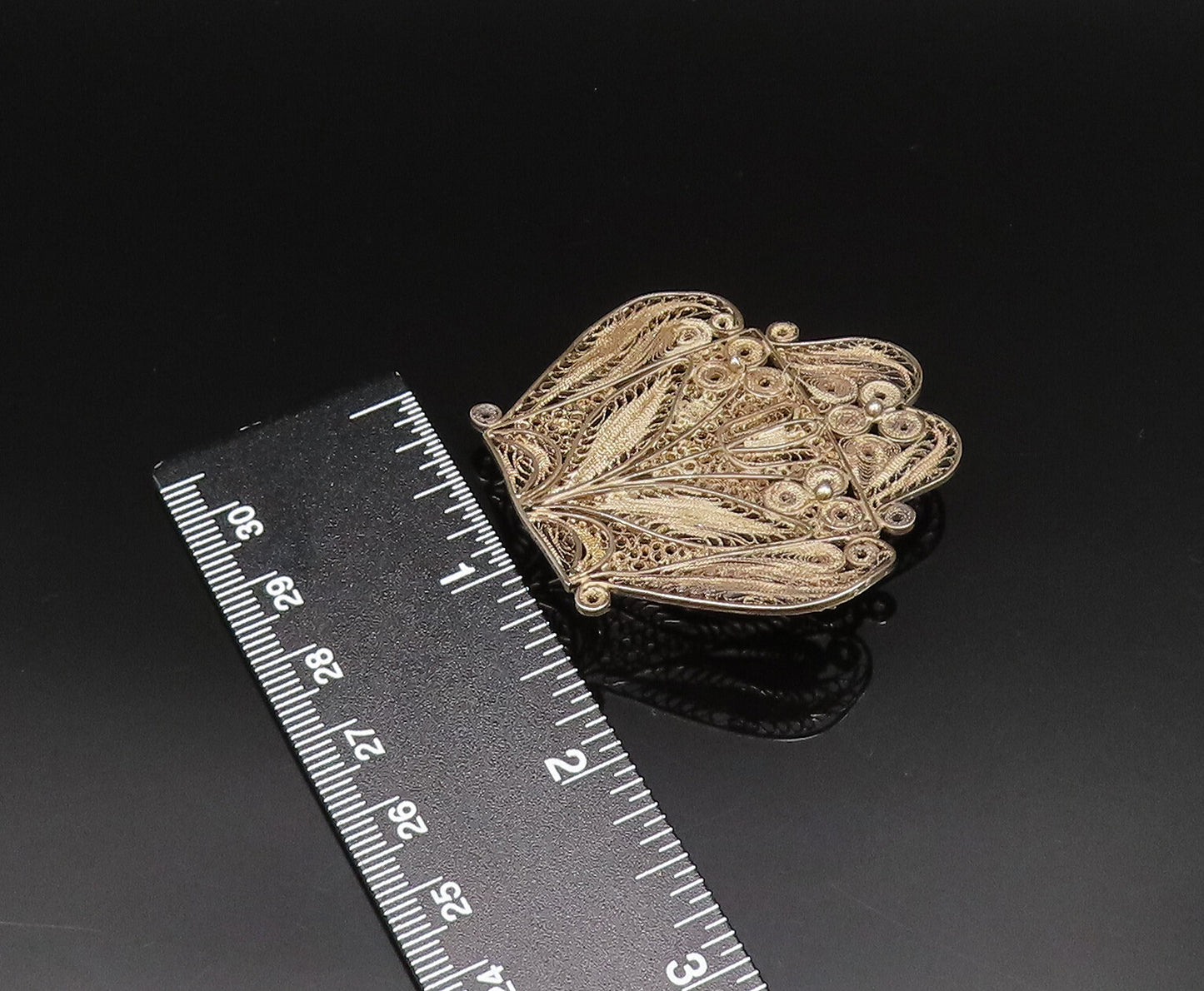 PERU 925 Silver  Vintage Antique Floral Beaded Filigree Brooch Pin  BP9668