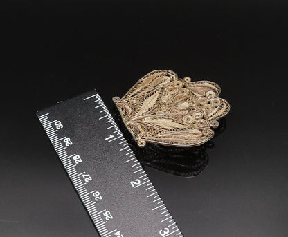 PERU 925 Silver  Vintage Antique Floral Beaded Filigree Brooch Pin  BP9668