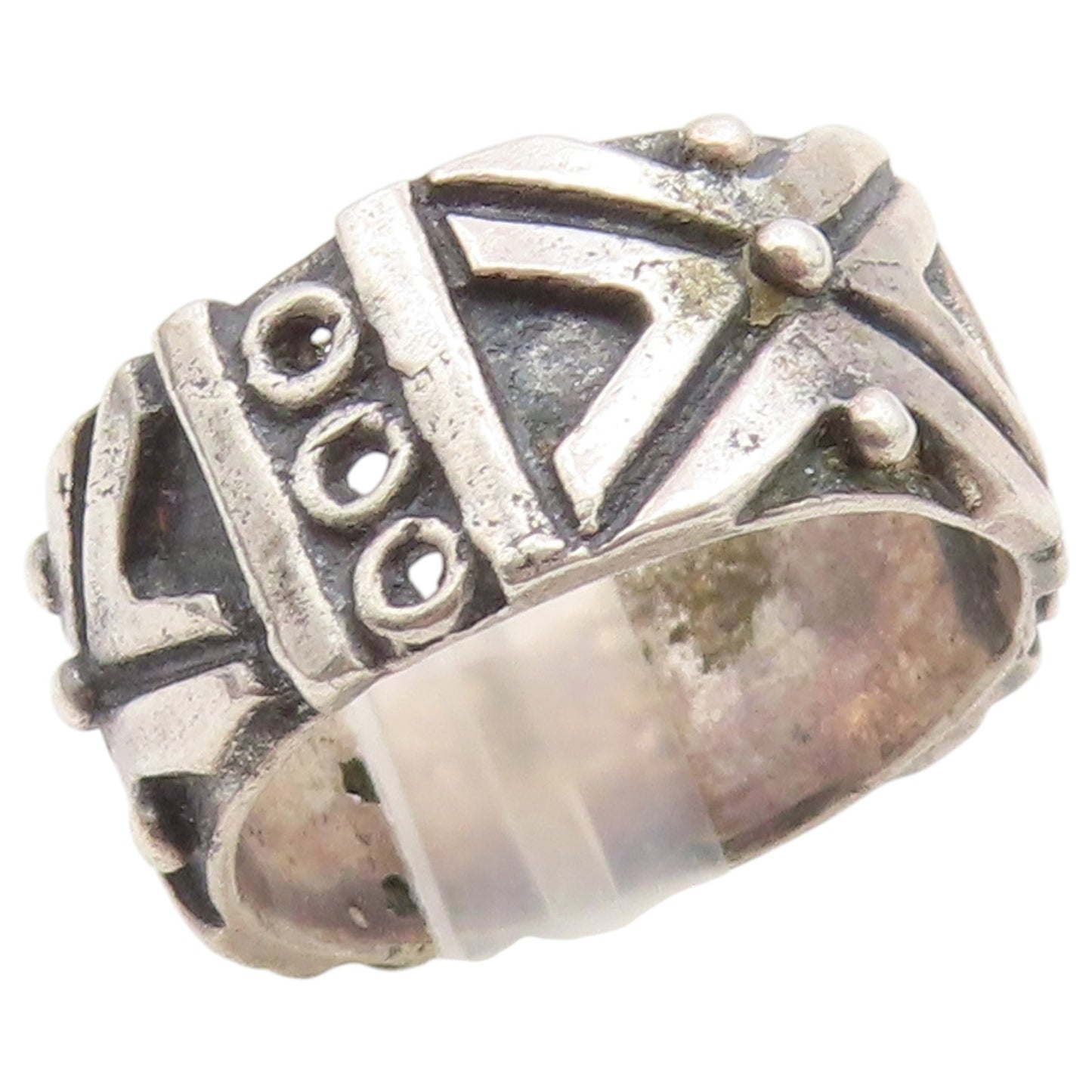 925 Sterling Silver Vintage Ring Brutalist Geometric Pattern Band  Sz 7  RG36840
