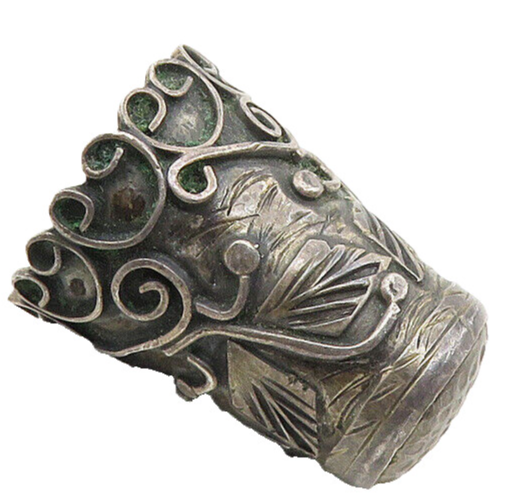 MEXICO 925 Sterling Silver  Vintage Floral Leaf Vine Sewing Thimble  TR1743