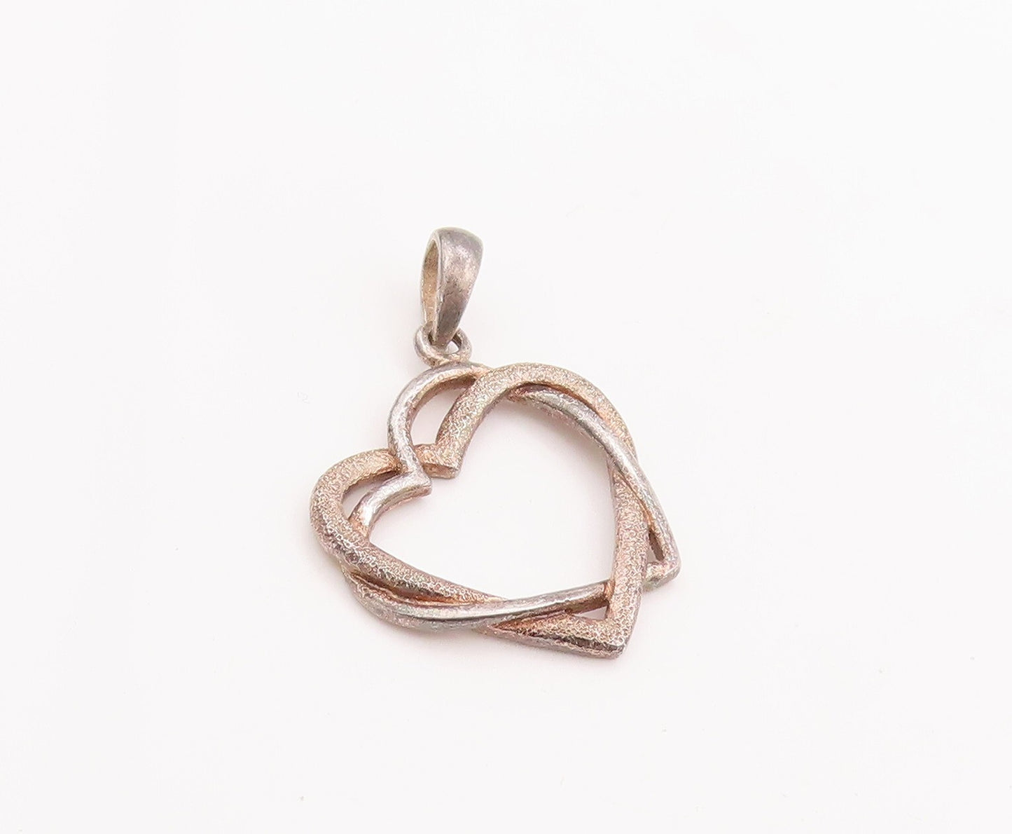 925 Sterling Silver Vintage Pendant Cutout Interlocked Hearts  PT23329