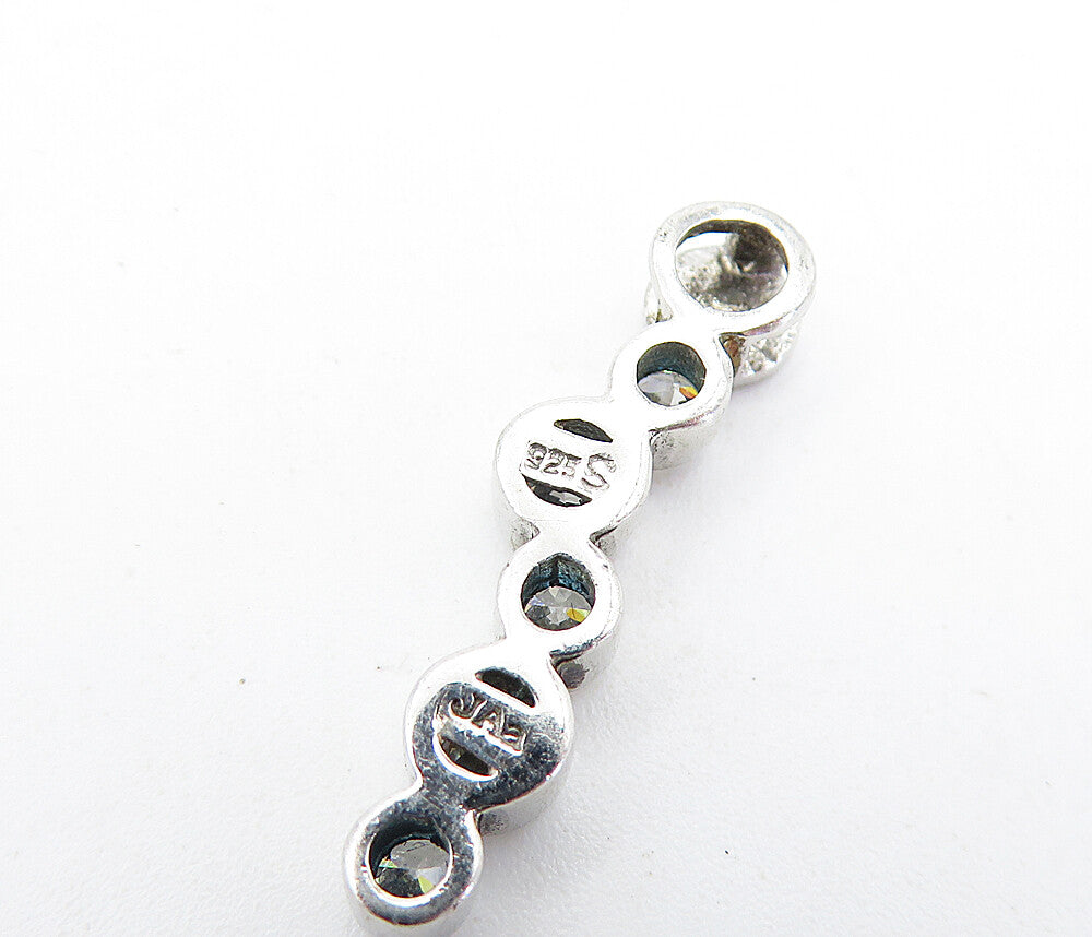 925 Sterling Silver  Shiny Petite Cubic Zirconia Vertical Drop Pendant  PT4749