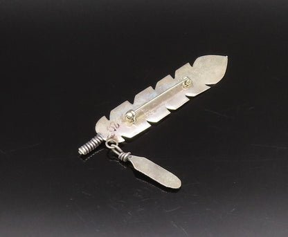 SOUTHWESTERN 925 Silver Vintage Minimalist Etched Feathers Brooch Pin BP10094
