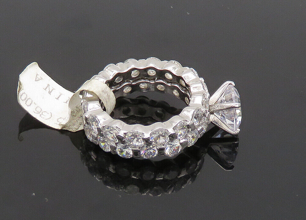 925 Silver  Vintage Sparkling Cubic Zirconia 2Pcs Band Ring Sz 6  RG21003