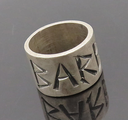 925 Sterling Silver  Vintage Broad Round Etched BARB Ring Sz 6.5  RG27499