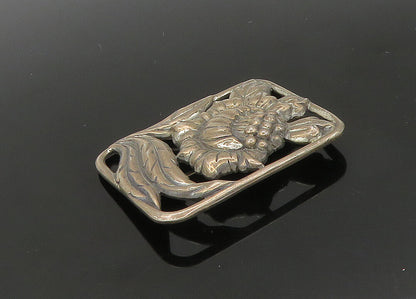 925 Sterling Silver  Vintage Dark Tone Flower Motif Square Brooch Pin  BP8292