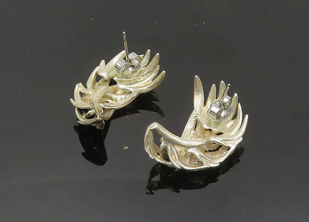 925 Sterling Silver  Vintage Shiny Diamond Cut Wing Motif Drop Earrings EG9890