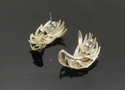 925 Sterling Silver  Vintage Shiny Diamond Cut Wing Motif Drop Earrings EG9890