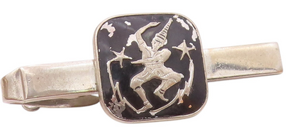 925 Sterling Silver  Vintage Shiny Black Enamel Dancer Tie Clip  TR3263