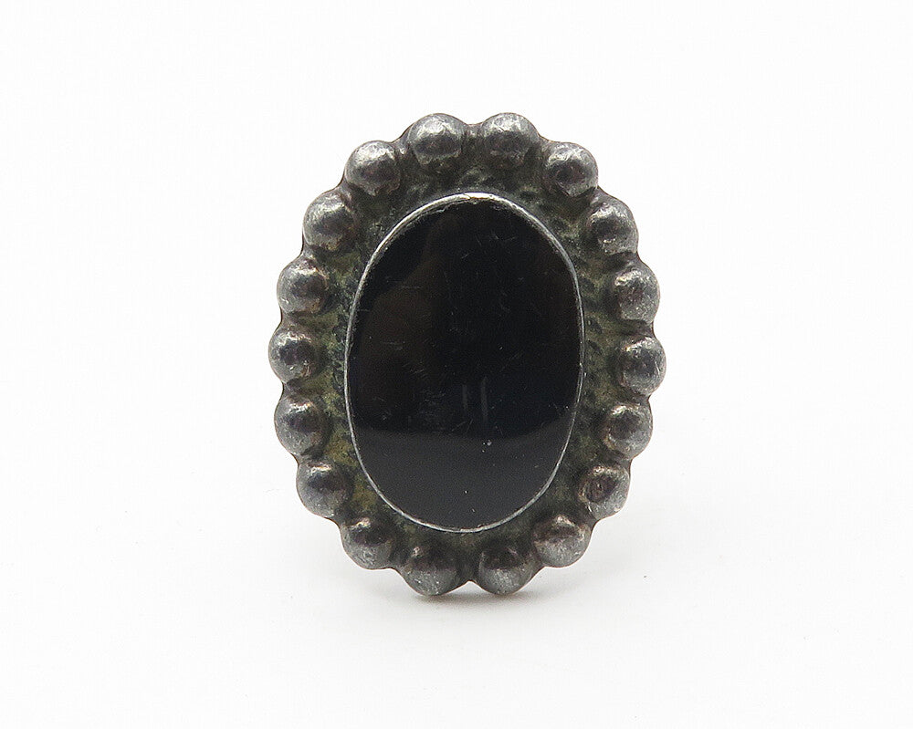 MEXICO 925 Silver  Vintage Black Onyx Oxidized Cocktail Ring Sz 7.5  RG10689