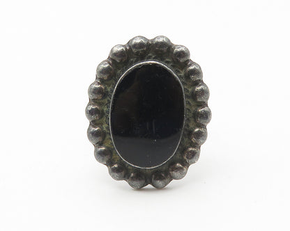 MEXICO 925 Silver  Vintage Black Onyx Oxidized Cocktail Ring Sz 7.5  RG10689
