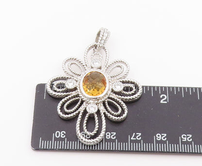 925 Sterling Silver Vintage Pendant JUDITH RIPKA Citrine Twisted Flower  PT26433