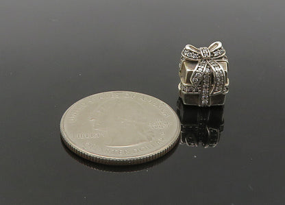 PANDORA 925 Silver  Vintage Shiny Topaz Gift Box Motif Slide Pendant  PT17498
