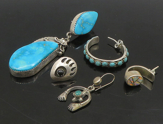 ZUNI NAVAJO 925 Silver  Vintage MultiStone 6 Pcs Lot Single Earrings  EG11250