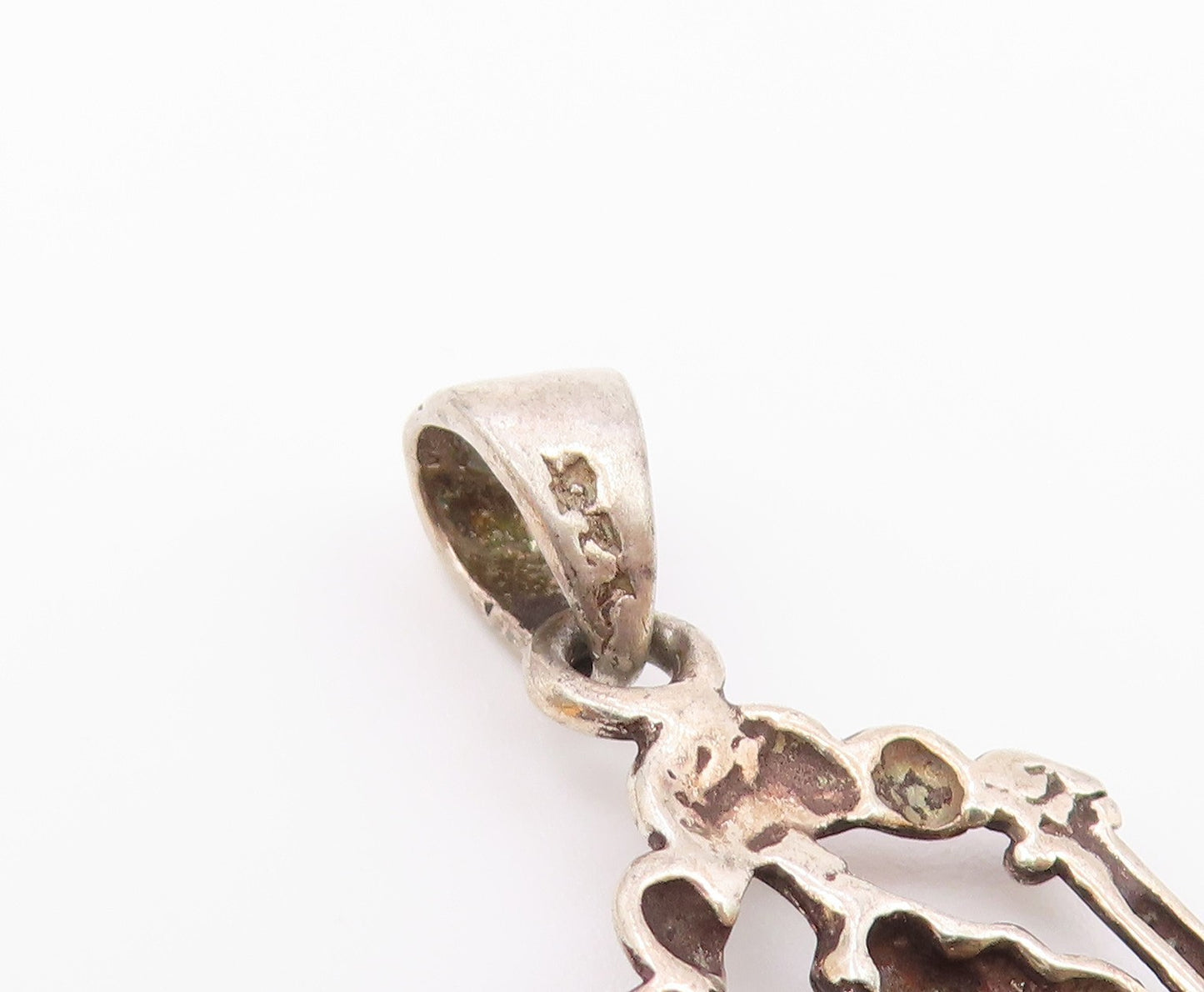 925 Sterling Silver  Vintage Figure Sitting Between Pedestal Pendant  PT21884