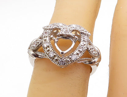 925 Sterling Silver  Topaz Open Love Heart Floral Shiny Band Ring Sz 6  RG7294