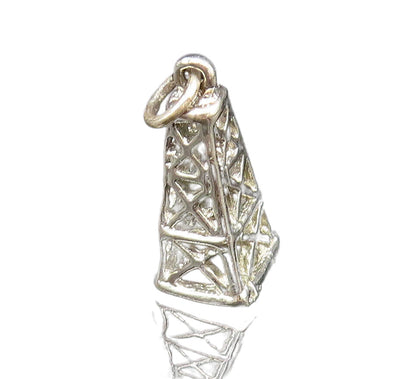 925 Sterling Silver  Vintage Openwork Tower Motif Cone Shaped Pendant  PT21682