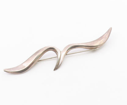 925 Sterling Silver  Vintage Shiny Modernist Bird Motif Brooch Pin  BP7610