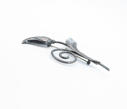 GK CO. 925 Silver  Vintage Oxidized Spiral Blooming Flower Brooch Pin  BP1705