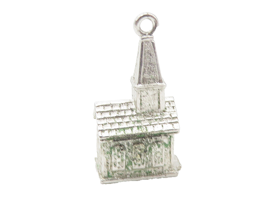 WELLS 925 Sterling Silver  Vintage Petite Shiny Church House Pendant  PT8670
