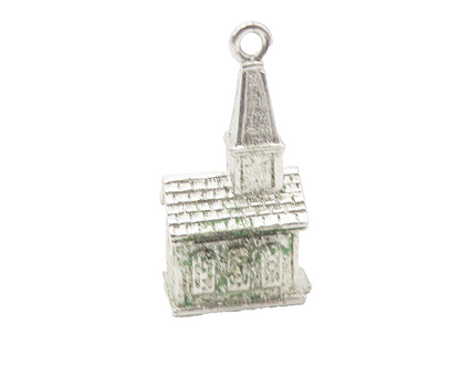 WELLS 925 Sterling Silver  Vintage Petite Shiny Church House Pendant  PT8670