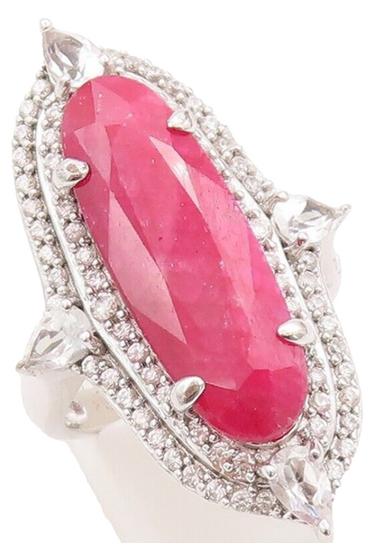 925 Sterling Silver Vintage Ring Large Oval Ruby Halo Topaz  Sz 7.5  RG29665