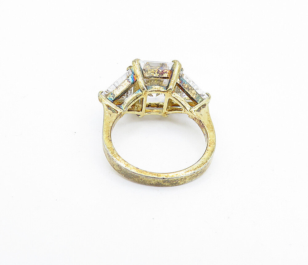 925 Sterling Silver  Vintage Cubic Zirconia 3 Stone Band Ring Sz 6  RG7632
