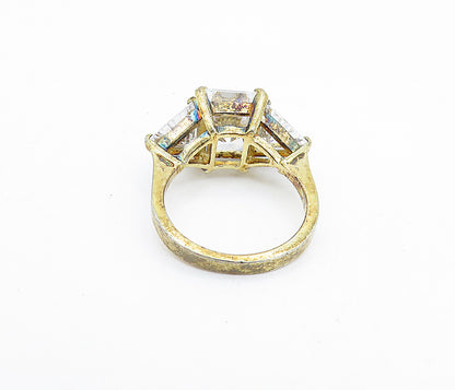 925 Sterling Silver  Vintage Cubic Zirconia 3 Stone Band Ring Sz 6  RG7632