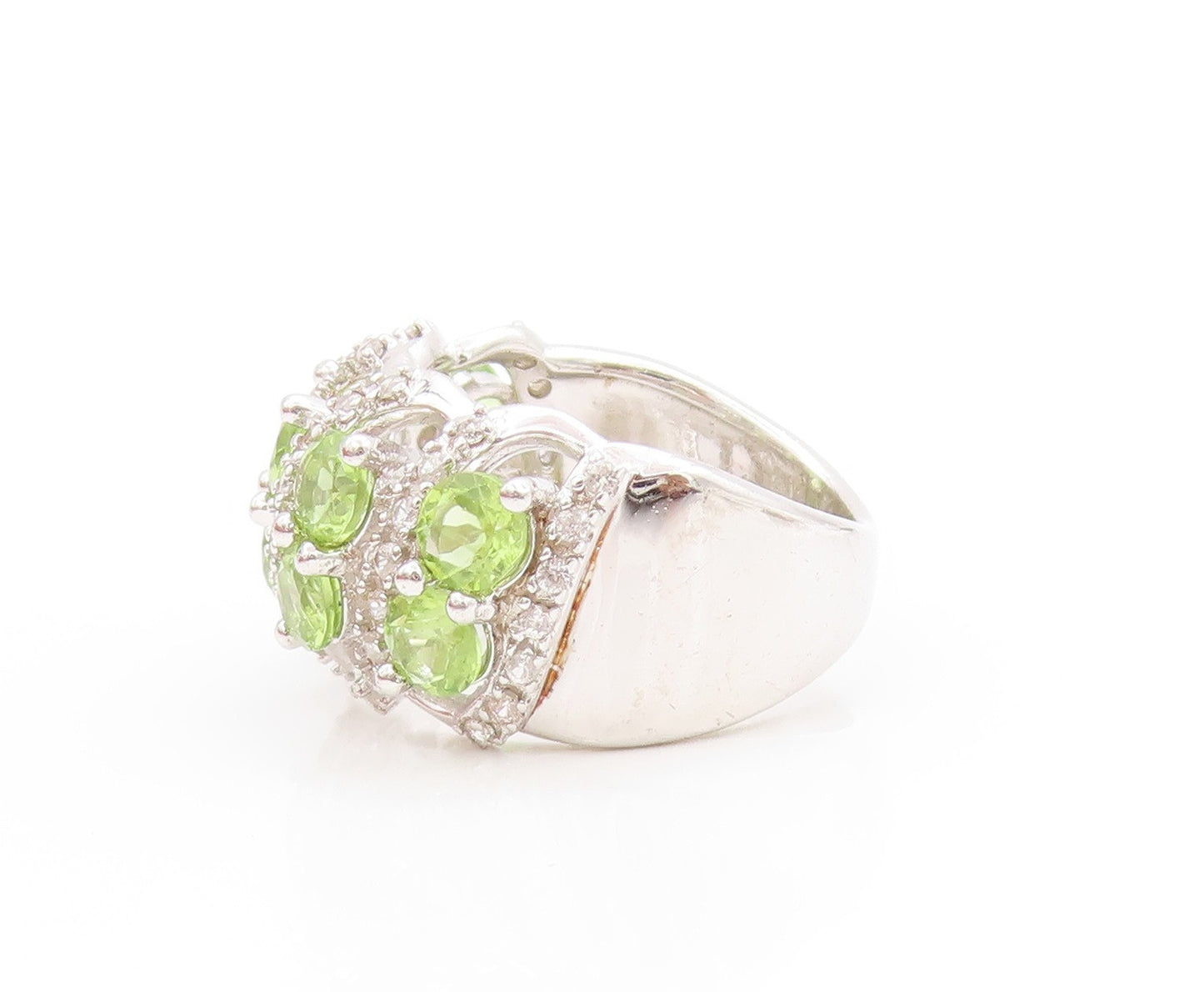 925 Sterling Silver Vintage Ring Round Peridot & CZ Crossover Band Sz 6 RG33734
