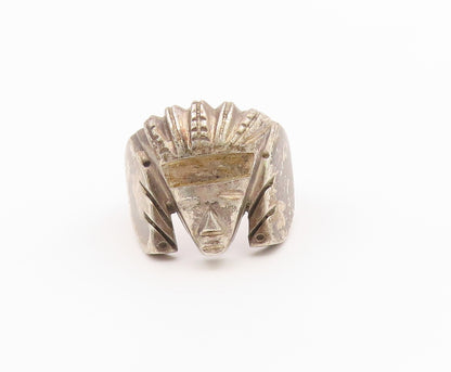 925 Sterling Silver Vintage Ring MEXICO Solid Warrior Chief  Sz 10.5  RG36470