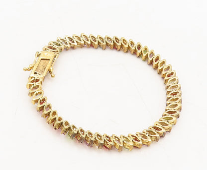 925 Sterling Silver Vintage Bracelet Gold Plated Marquise Rainbow Gems  BT10246