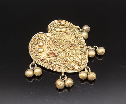 ISRAEL 925 Silver  Vintage Rope Twist & Bead Dangle Heart Brooch Pin  BP10084