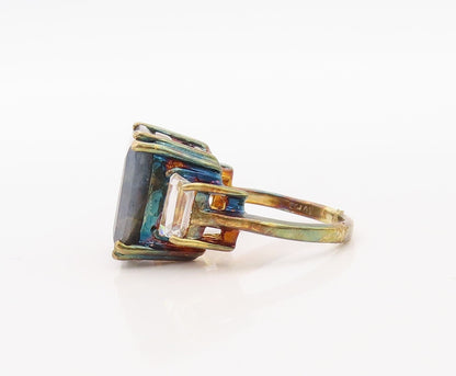 925 Sterling Silver Vintage Ring Gold Plated Topaz & Gemstone  Sz 7  RG30585
