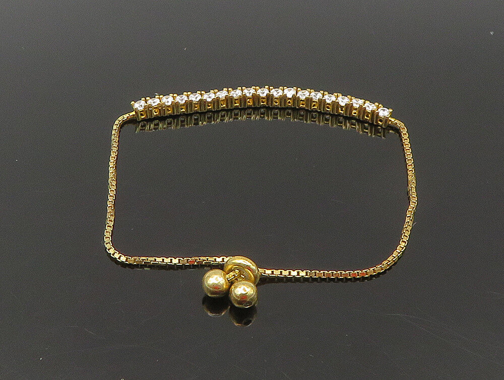 Gold Over 925 Silver  Cubic Zirconia Adjustable Child Box Chain Bracelet BT1102