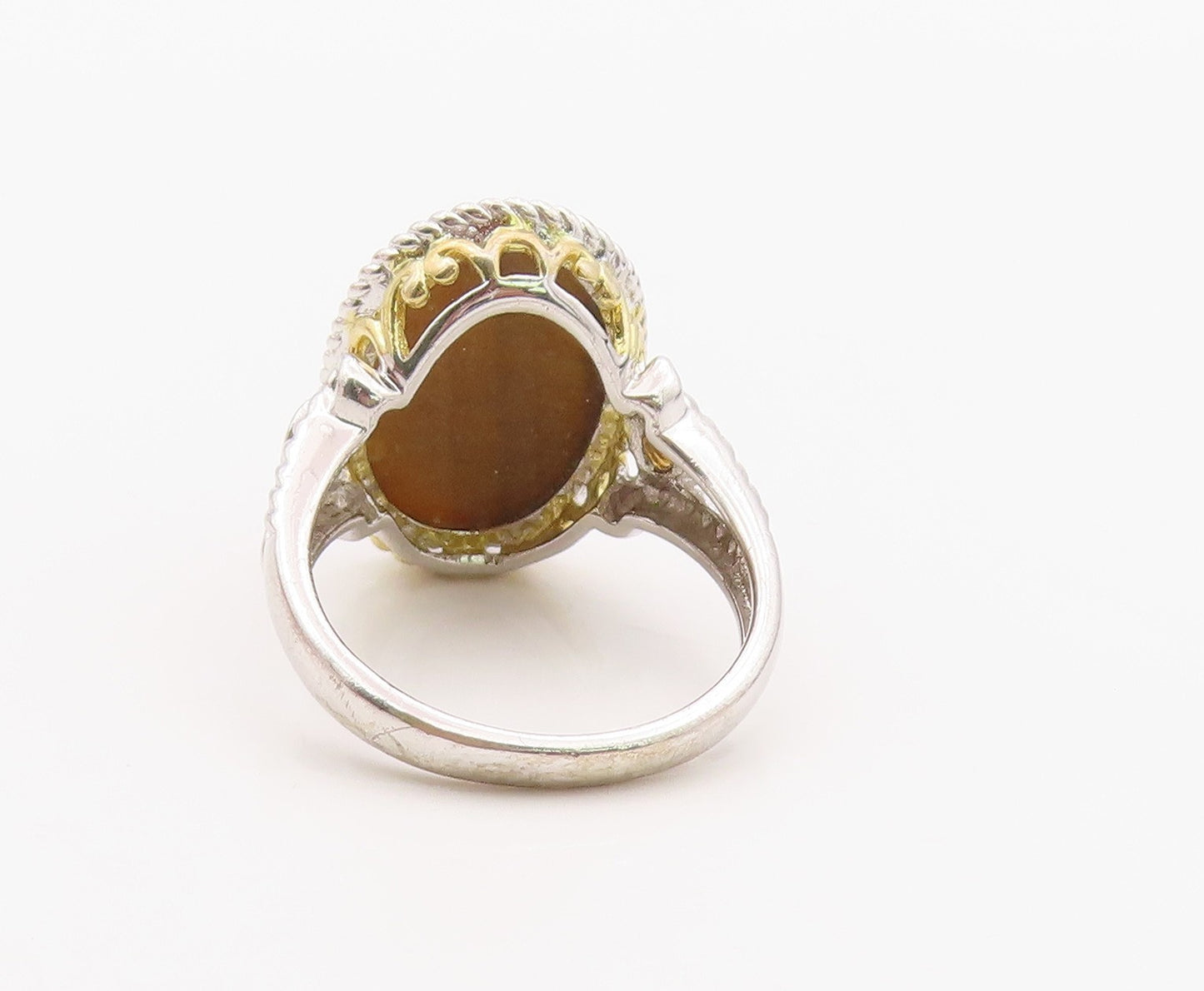 925 Sterling Silver Vintage Ring Faceted Tiger's Eye & Citrine  Sz 9  RG36361