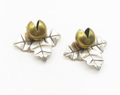 MEXICO 925 Sterling Silver  Vintage 2 Tone Floral Leaf Drop Earrings  EG6123