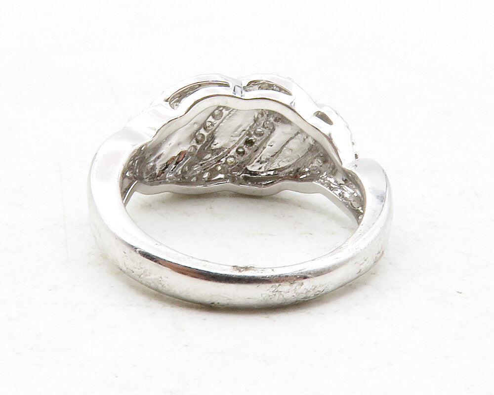 925 Sterling Silver  Genuine Diamonds Shiny Swirl Band Ring Sz 6  RG12508