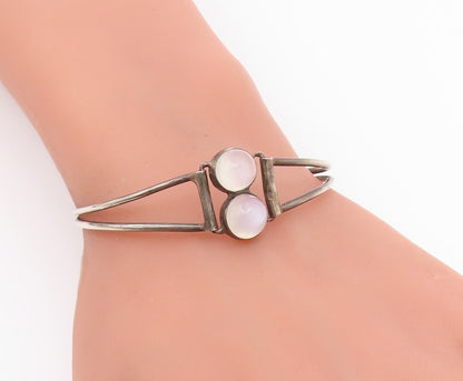 925 Silver  Vintage Double Cabochon Cat's Eye Split Bangle Bracelet  BT9608