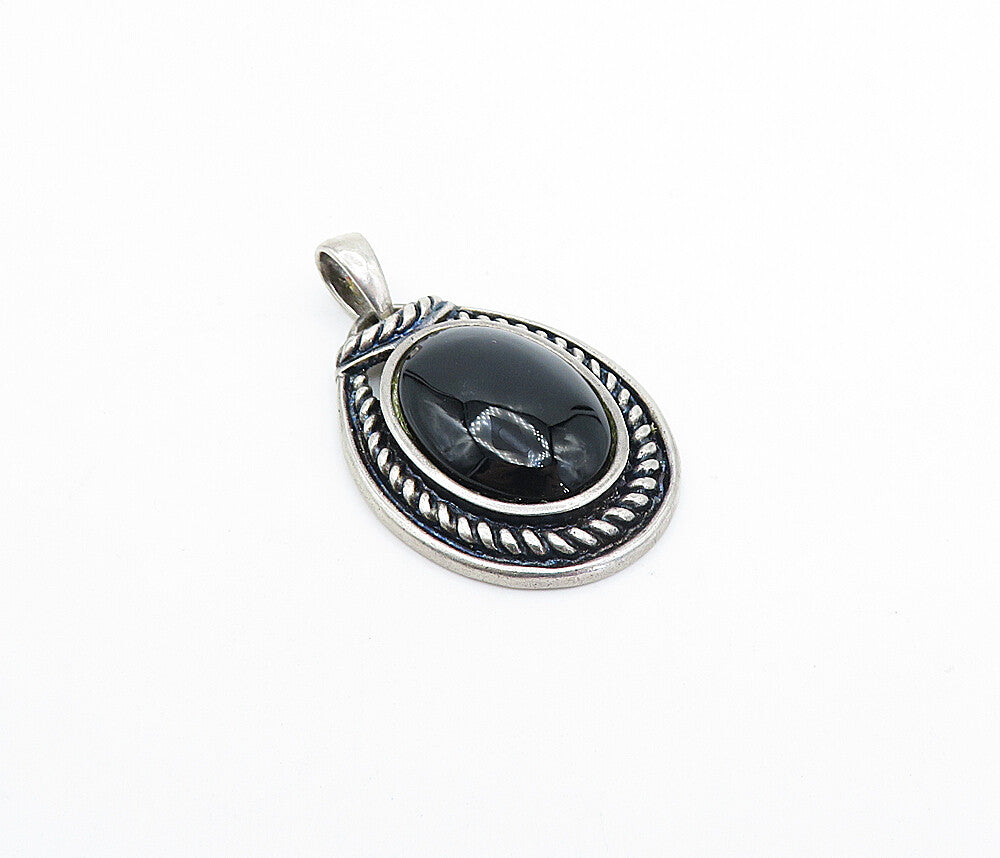 925 Sterling Silver  Vintage Cabochon Cut Black Onyx Twist Pendant  PT2565