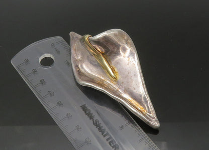 925 Sterling Silver & 14K GOLD  Vintage 2 Tone Modernist Brooch Pin  BP8787